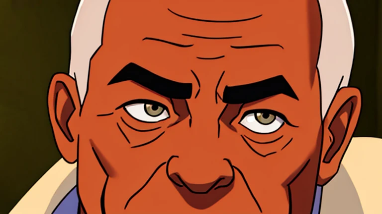 a old bald man close up to his eyes