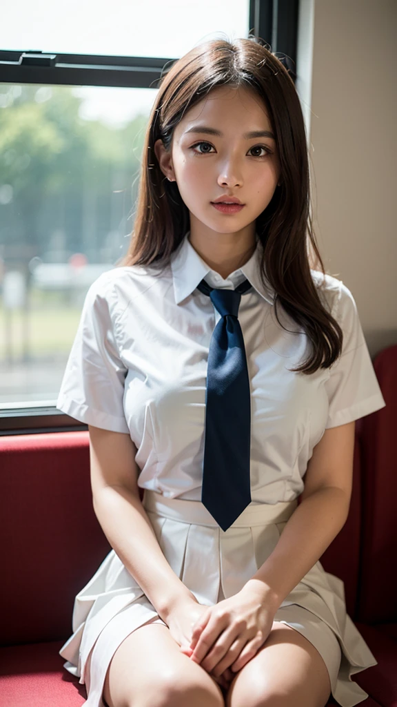 (cloth), (Thin black long-skirt:1.3), (White-Panty:1.25), Recruitment Suit,,(Professional portrait, Professional Writing) ,masterpiece,最high quality,Realistic,8k,Official Art, Ultra-high resolution, ,,Shining Cheeks ,(Glowing Skin:1.02),Medium Hair,(Blonde gradient hair:1.02), 8k,high quality, Super detailed, 最high quality, Very detailed, beautiful , (Professional portrait, Professional Writing) ,masterpiece,最high quality,Realistic,8k,Official Art, Ultra-high resolution,, , Vivid and cute panty, 　, Straight bangs, Medium Hair、Shrine maiden, , , 、Show your panties neatly from the front、Brown Hair、Cheerleader、ribbon、, (The background is inside a train:1.03), NUDE,、,　(Cotton-Sexy-Panty:1.03), (spread-legs:1.05),, Focus ??????, (Half-close your eyes:1.23), Sit with good posture, (Low-Angle:1.2)