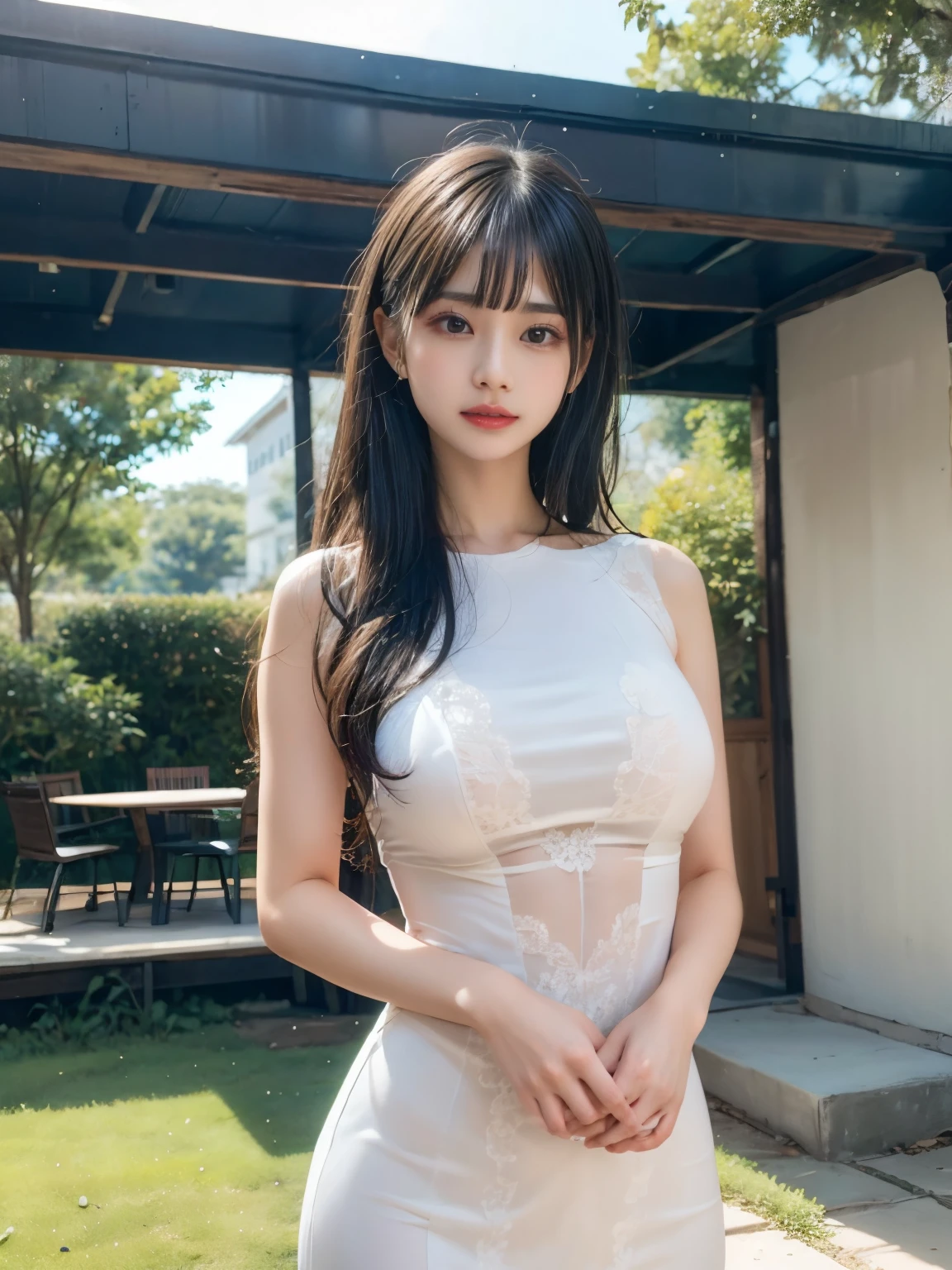 1 girl,There is a crane above the pavilion ,Soft Light,Chinese Beauty,Tight Fit,dress,Black Hair, long hair,