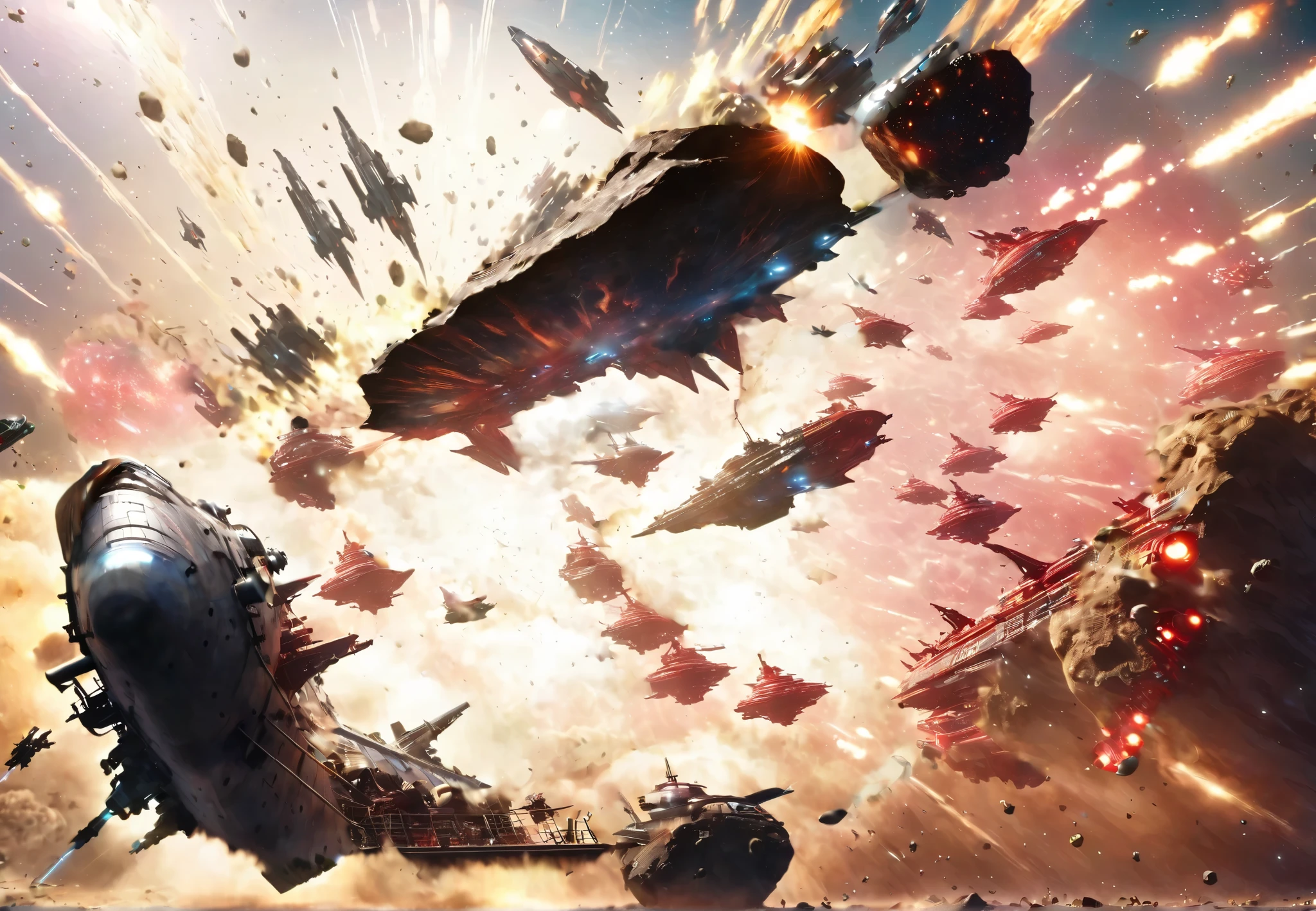 High quality red giant space battleship、safe、eco-friendly futuristic spaceship、Mysterious Space Background 、4K resolution、fine、realistic 3D rendering、 spectacular atmosphere 、VIVID COLORING、Realistic texture、 bokeh effects 、with multiple long tentacles {x} professional finish