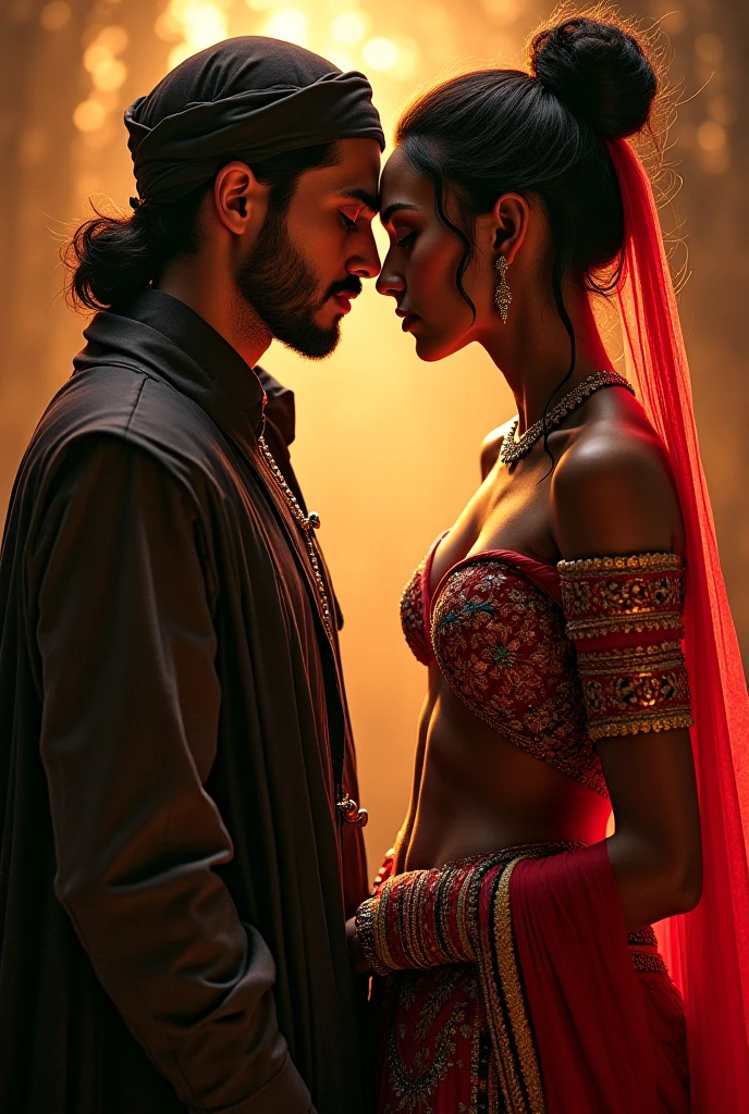 Make a book cover ,write endless us on it. A couple would be there as shadow only. Man is young, beardless, hair till jaw. Girl hair till her hips, curly. Both beautiful should look like indian prince and princess. Shadowed. Theme dark red like rose and black. They are indian prince and princess.  Make the man young but mascular, hair big till shoulders. Make girl wear what deepika Padukone wore in padmavat  she 