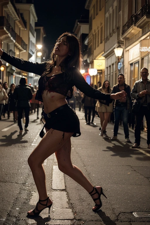 (nudity, explicit, :1.1) ((dark black Negro girl)), happy smiling, ((sloppy big breasted black girl)), in the rain at a concert, women coming and going, many women, obscene, crowded, poor, torn and dirty tattered dirty clothes, collarbone, no bra, torn micro pants, wet clothes, dirty hair, dirty face, dirty skin, black skin, sweaty skin, (sweat: 1.5), muddy skin, muddy feet, bare feet, big breasts, unkempt hair, tan, full body portrait, physically based rendering, cinematic lighting, complex and cinematic look, night, street lamp light, photorealistic, cowboy shot, Dynamic Angle