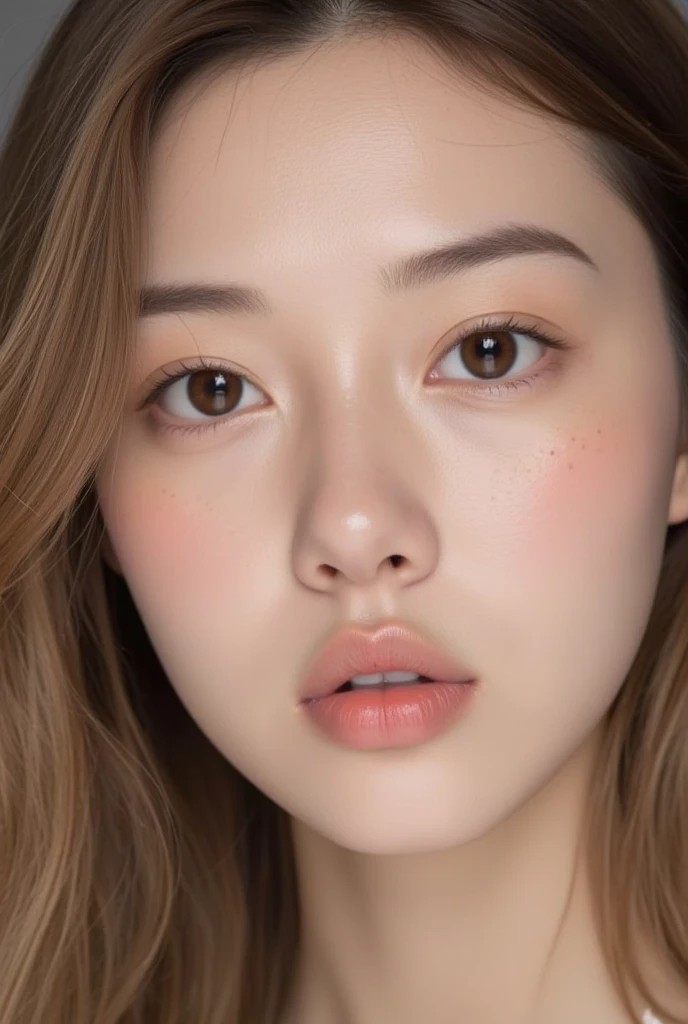 ultra wide shoot, front photo, elegant woman, (Photorealsitic)、(intricate detailes:1.2)、(masterpiece、:1.3)、beauty face, (top-quality:1.4)、(超A high resolution:1.2)、超A high resolution、(A detailed eye)、(detailed facial features), ((Realistic lighting、top-quality、8K、natural light, masterpiece:1.3))、bright photo, Clear focus:1.2、1girl in、flawless beauty:1.4、Superfine Face、big Narrow-eyed、double eyelid、photos realistic, perfect eyes, perfect skin, detailed skin, detailed face, looking viewer, front view, potrait, raw photo, simple soft pink background, (intricate detailed skin textured:1.4) front view, looking viewer, clear face, 1 girl、porate、Bright and very beautiful face、beautiful girl, A stunning close-up portrait showcasing the beauty of a Korean model. The composition features soft, natural lighting , bright eyes, and striking cheekbones. Her glossy, The background is simply black background, wear black sweetshirt, neat hair, long hair, instagram model, profil picture, bright and natural