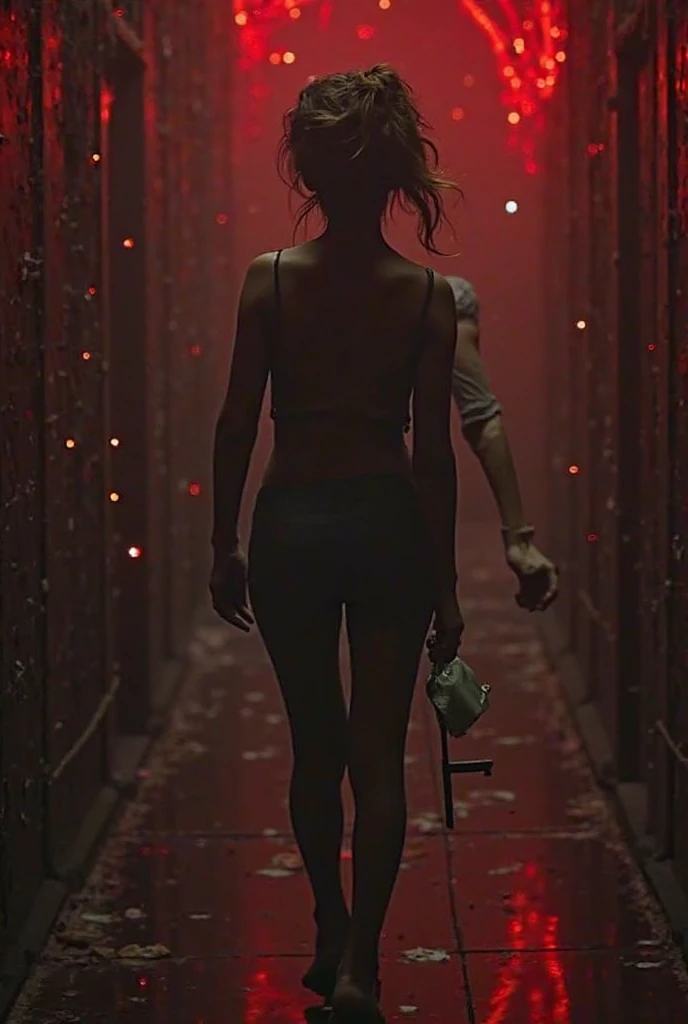 a woman in sexy lingerie walking towards the camera holding a leash attached to a womans collar on hands and knees crawling, naked woman on leash, corridor scene, photorealistic, highly detailed, 8k, HDR, cinematic lighting, dramatic shadows, vibrant colors, masterpiece