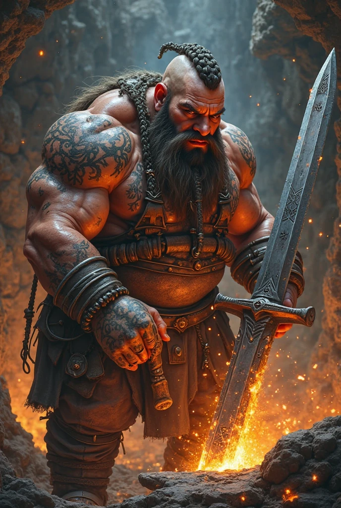 rock hulk with hammer shaped guitar with thunder in the background and a very rock vibe