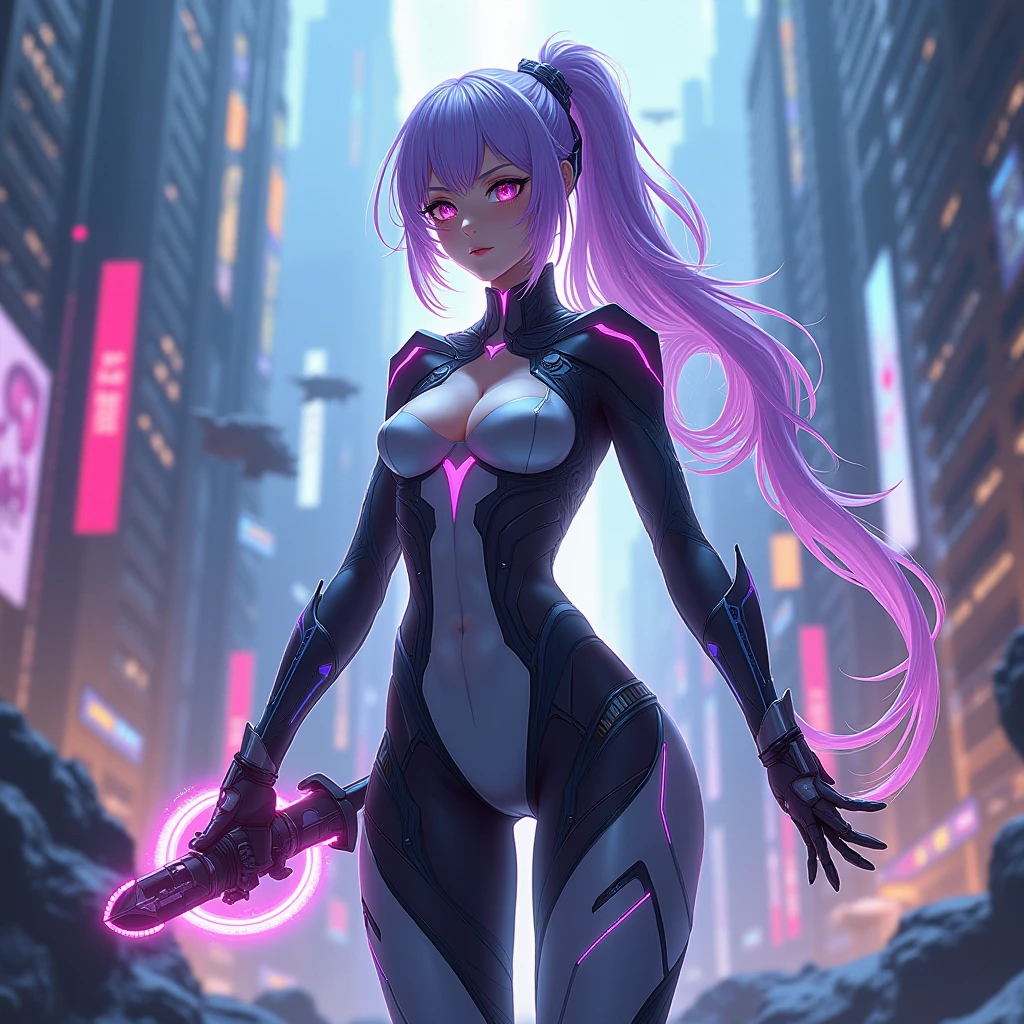 top-quality))、((​masterpiece)、Close-up of people、Buttock emphasis、cyberpunked、Big buttocks、Electronic visor attached to 12-year-old girl's face with emphasis on buttocks、Cyberpunk Fashion、Sexy Posing、(Wearing white body spats on lower body、Breasts enlarged、Neon lights in dark city at night