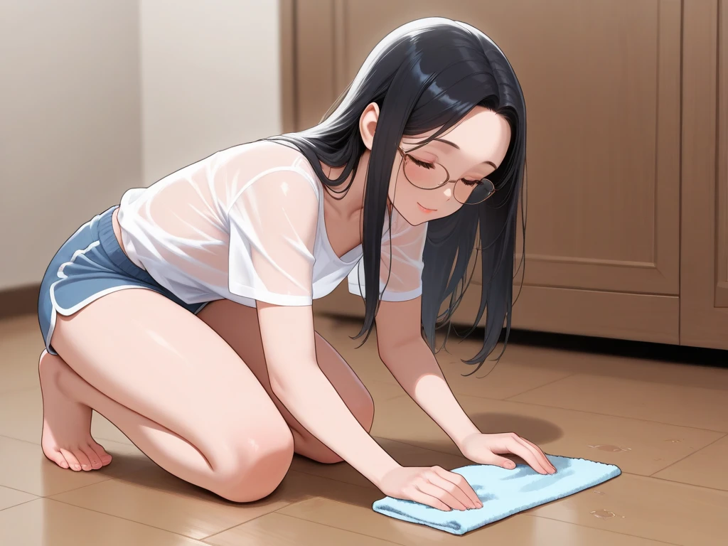 NSFW, (masterpiece, top quality, best quality, highly detailed:1.6), anatomically correct, (full body), wide shot, long shot, (barefoot, Woman standing on a puddle of urine:1.5), (leaning forward,close knees, hands between legs, pee running down legs:2), (((standing))), (((clutching crotch))), strong facial expression, (ecstasy:2), (slut:1.2), (vulgarity:1.3), (fucked silly:1.1), (sharp eye:1.2), (scowl:1.1), (embarrassed,blush:1.8), (steam:3), (Wet:1.1), (sweat:1.1), (trembling:1.3), (open mouth, wavy mouth:1.4), (clenched teeth:1.7), (drooling:2), (half open eyes:2.5), (tears:2.5), (one eye closed, wink:1.5), (bravery crying, sobbing:1.5), (shoot from front:1.2), (long Pencil Skirt:2), (woman, indoor, living room:1.7), (light blue denim skirt, too micro mini pencil skirt:2), (ribbed sweater, sandals:1.5), (glasses:1.9), (long hair, low ponytail,dark brown hair:1.5), (woman trembling with sexual climax:1.5), (Be incontinent:1.5), colorful, perfect composition, urination, incontinence, piss, peeing self, (((pee stream))), (pee puddle), wetting herself, pee stain, large breasts, Yellow pee, ((leaking pee)), puddle of pee, Pee at your feet, Pee spread on the floor, Pee stains, Dripping pee between my legs, Feet wet from pee, Pee-covered feet, Pee at your feet, want to pee, about to pee, Full bladder, Pee-soaked skirt, natural makeup,