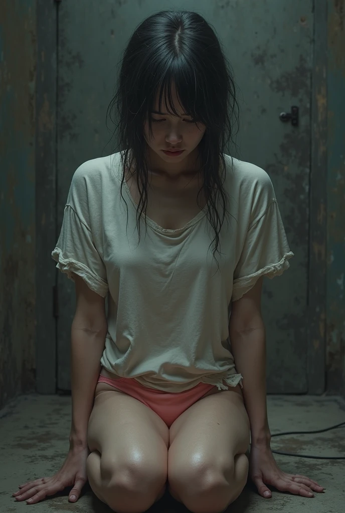 ((Japanese sexy idol)) 20-year-old ((Plump, Red lips with lipstick)) Round face Heavy makeup Big Breasts Plump ponytail((Looking into the camera)) Spread your legs座る ((White button-down shirt with black lacquered skirt and black stockings)) Both the shirt and skirt are dirty.. 汗ばんだ肌とchest Spread your legs (Full body photo,8k images、Young Japanese Woman、Translucent white skin、Sexy women、Dirty West Prison Concept Studio,Dirty shower room、 Spread your legsひざまずく, look forward to, superb figure, Sports competitions, Arms hanging from the ceiling with rusty chain handcuffs. After I was humiliated、There'Behind me is the man who raped me..、I can't see the man's face、A man spreading his girlfriend's thighs、Spread your legs、I take a shower、My hair and body are wet.、The look of a reluctant woman、The man behind、Man grabs woman'chest、Spread your legsいる、