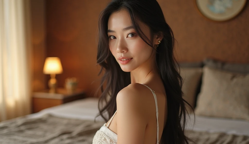 A stunning close-up portrait of a beautiful Japanese woman with ...
