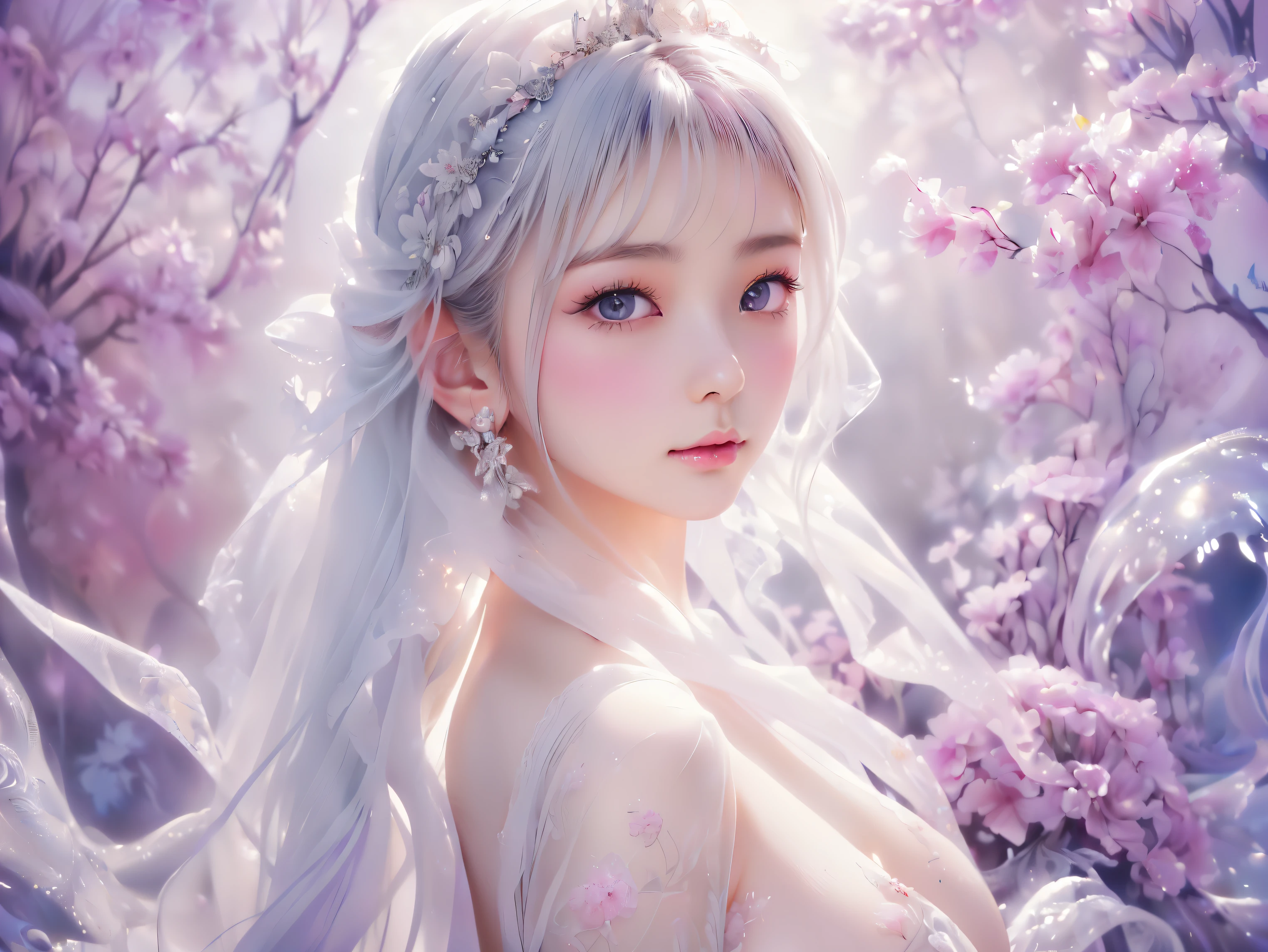 (masterpiece:1.3), (8k, Realistic, RAW Photos, Best image quality: 1.4), Fair-skinned fairy woman、short hair、Cleavage:2.0、Highly detailed face、Attention to detail、double eyelid、Sharp focus:1.2、Beautiful woman:1.4、Silvery white hair、highest quality、masterpiece、Ultra-high resolution、(Realistic:1.4)、Highly detailed and professionally lit smiles、Loose, Light,Japanese high 、 one person、whole body,　I eat breakfast 