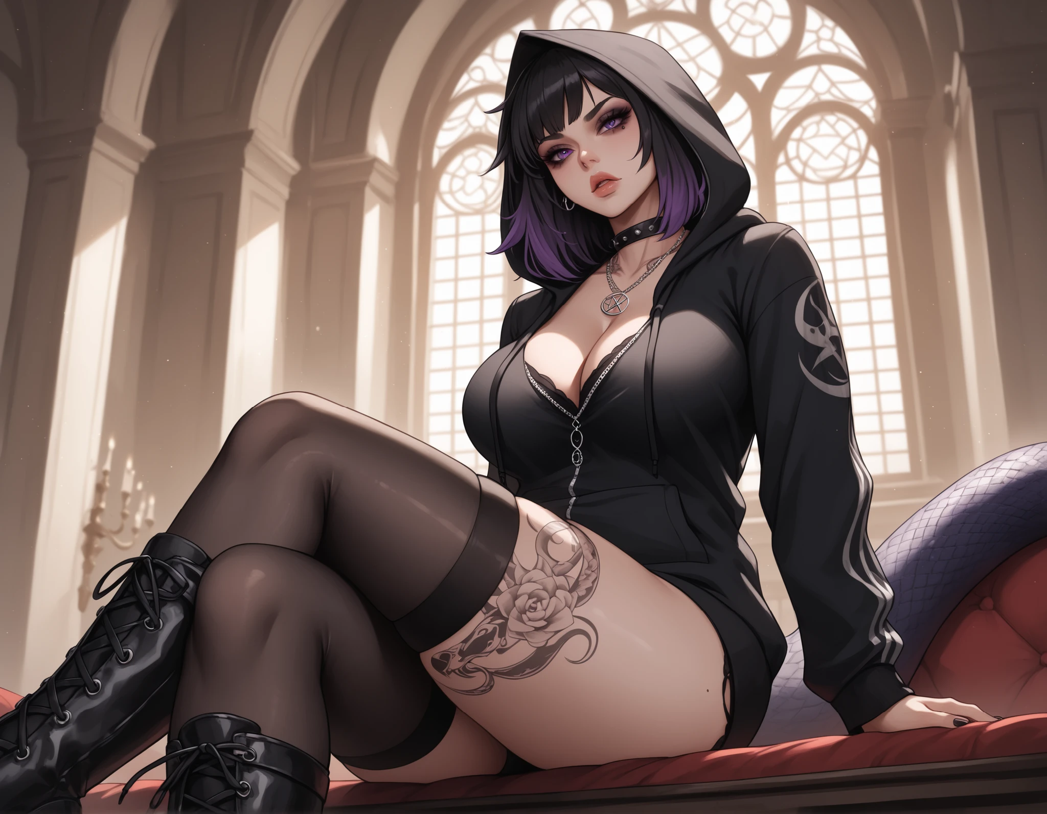 ((best quality)), ((masterpiece)), (detailed), perfect face, (((Big tits))), hot young curvy girl, black lava outfit, stocking, black latex slime, beautyful face, ((stocking)), high heels, (( long length hair)), ((detailed eyes)), lightning in the background, ((dark horror castle in the background, ((lace thigh fix), garter belts (((the clothes melt off her))), (((black paint splattered on it))), (flying dragon in a background), black damaged corset, ((her clothes were torn in several places))), high heels boots, latex lingerie, (nun costume), (((he wearing a black venom face mask))), venom, black dark venom, ((black lacy brassiere)), perfect detailed , (detailed eyes), ((crossed legs)), (((platform high heels boots))), hot long legs, ((full body)), hot ass, ((it is photographed from side and above)), (sitting a chair), ((crossed legs)), ((fullbody)), latex, erotic pose, boob, big , red corset, (((Next Strumpfhose)))