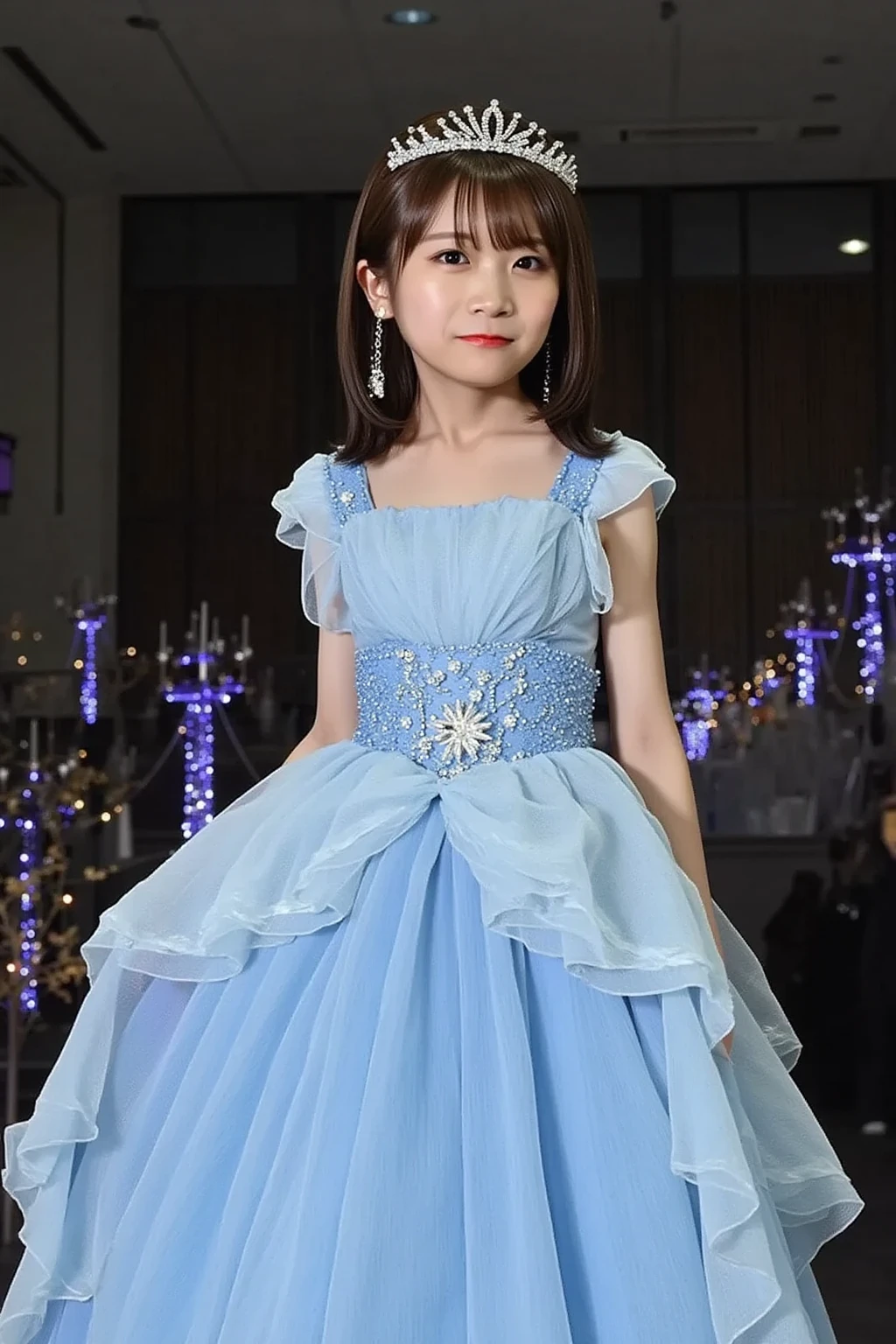 Masterpiece, best quality, an 8--old l, blue wedding dress, flower crown,