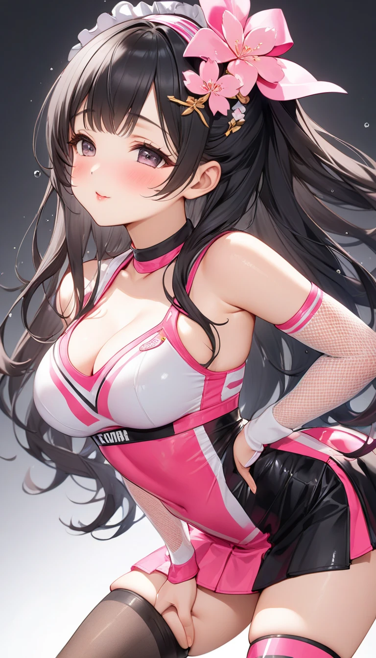 (HD, Sharp, Fractal), Single Woman, Super Glossy Skin, Magical Girl, 25 years old, Leotard, Mini Skirt,Big, Crimson and Black Costume