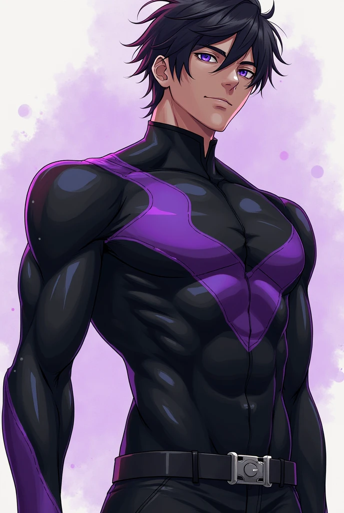 Handsome male, purple hair, short hair, wavy hair, detailed body, detailed hands, horns, expressionless, arrogant expression, red eyes, roman nose, almond eyes, baggy T-shirt, black t-shirt, cocky, nightfall, handsome, bushy brows, pointy ears, ear piercings, rings, good looking, tattoos, dark skin, brown skin, charming, good quality, huge bulge in pants, black sweatpants, manly, sitting on bed, buff man