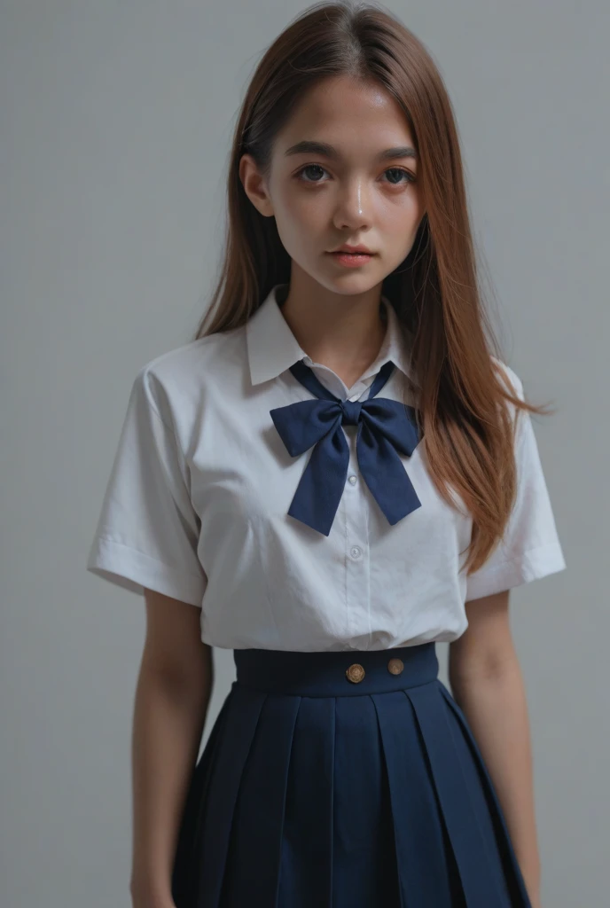 a young woman in prepschool uniform, short skirt, instagram influencer model, 4k ultra realistic, korean school concept, double eyelids, beautiful eyes, use the same facial features for all images