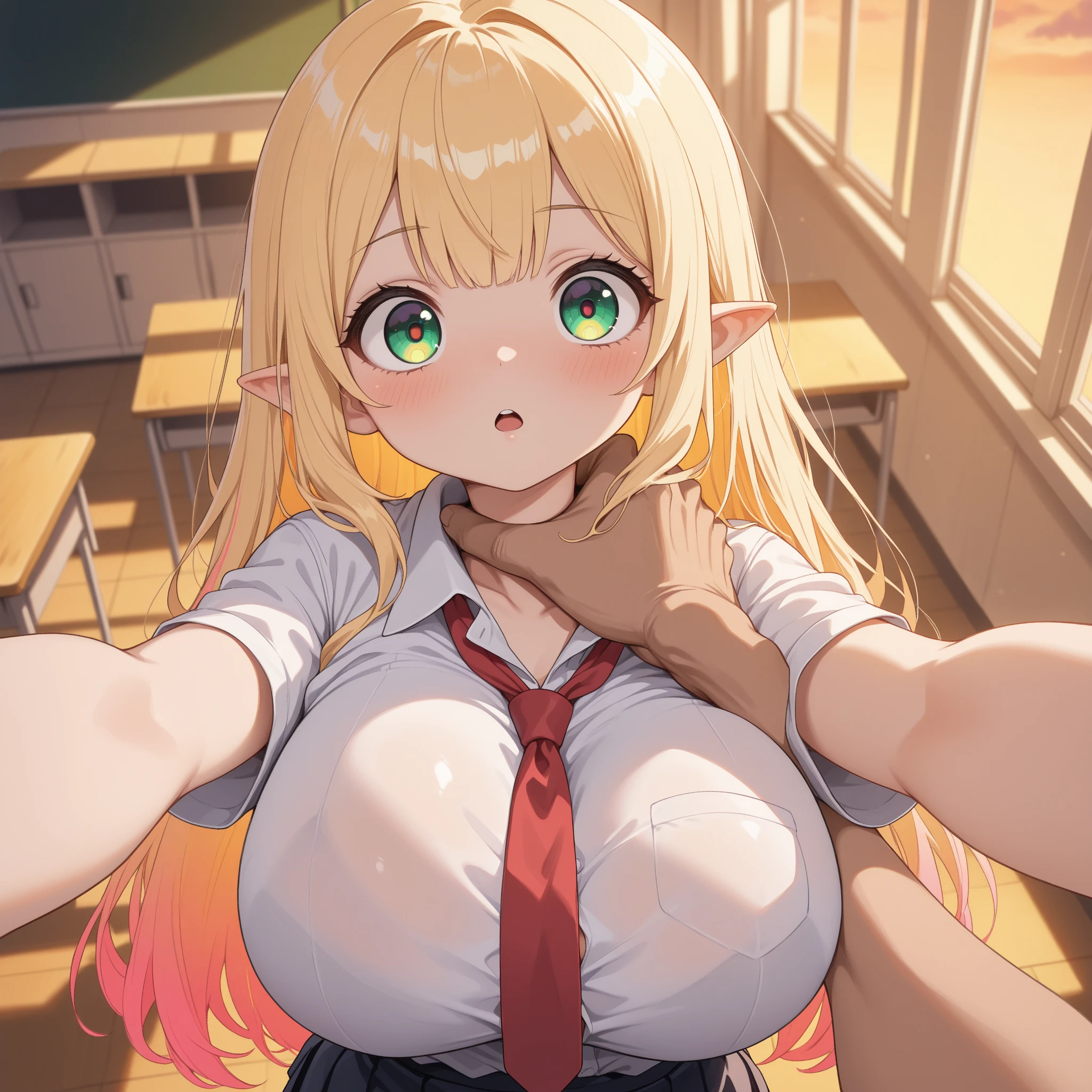 (8k, masterpiece), high resolution, high quality (best quality), Kirsten Gillibrand, taking a selfie with fans, naked, several girls, crowd, :d, spectacular dynamic lighting, beautiful eyes, delicate face, detailed skin, detailed breasts, vivid colors,