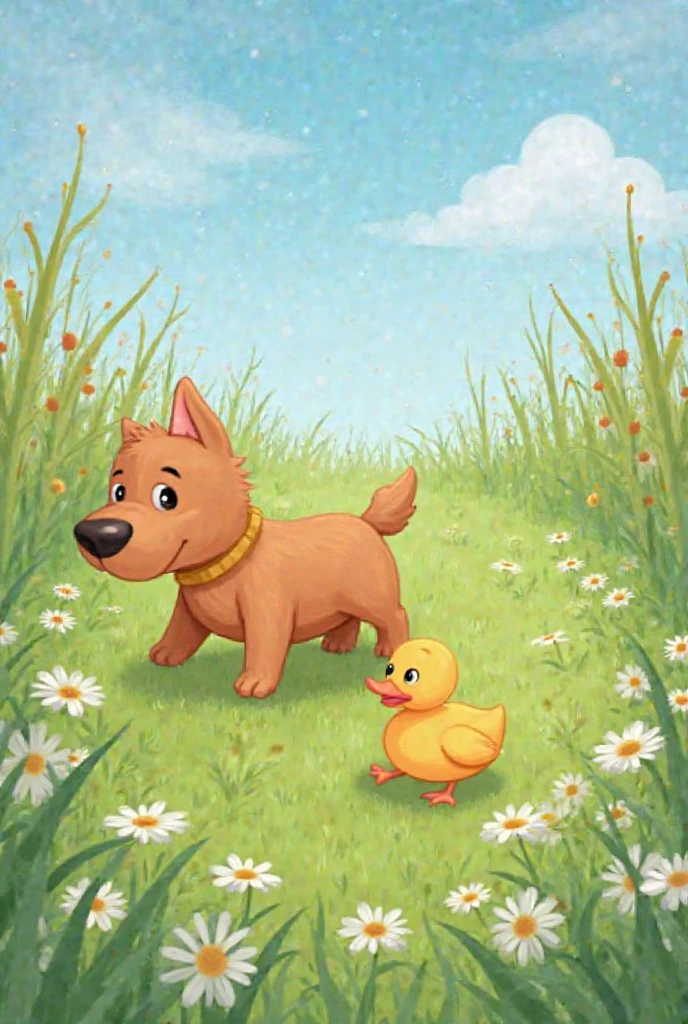An illustration of a cute beautiful dog's scrotum (ballsack) (cock) (big dick ) (young) in a playful setting. The dog is surrounded by vibrant flowers and has a joyful expression on its face. The color temperature is warm, with a golden sunlight illuminating the scene. The atmosphere is cheerful and inviting, with a sense of innocence and love.,