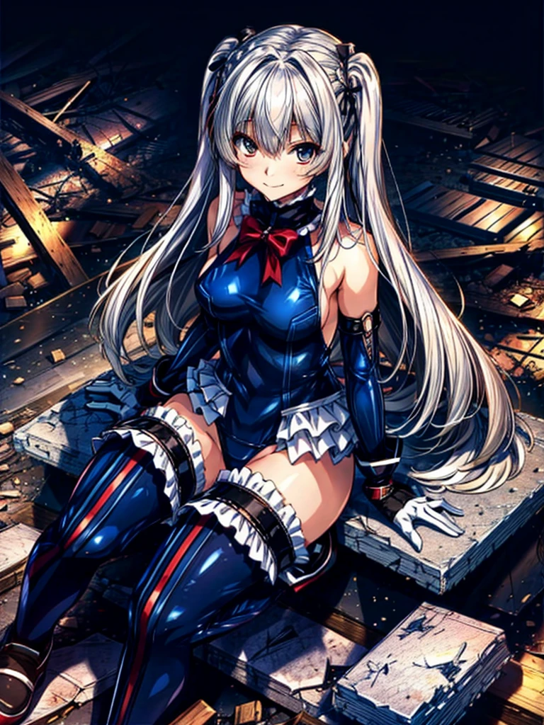 Perfect Anatomy, Highest quality, Rose,,Provocative attitude
(Inside a futuristic base:1.1)(Emotionless,Expressionless:1.4),Anime Style,(Frilled swimsuit, Knee socks, Removed sleeve), (Anime Style:1.4) ,(Three Girls:1.5),
Silver Hair,(White fingers:1.1,Black gloves),Very long hair,Evil Aura,(From directly below:1.4),whole body,Spread your legs,Collar with chain
