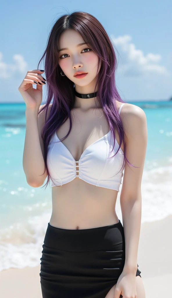 AIBeauty、Prompt to hold an animal、Show off your whole body、リアルBeauty、Constellations can be seen on the beach、starry sky zoo、Bra Top、leggings、Spread your legs、Rainbow colored hair