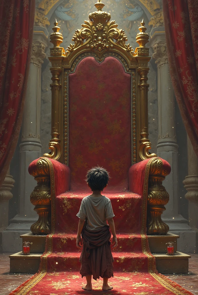 A boy wakes up in the throne room, still dizzy.