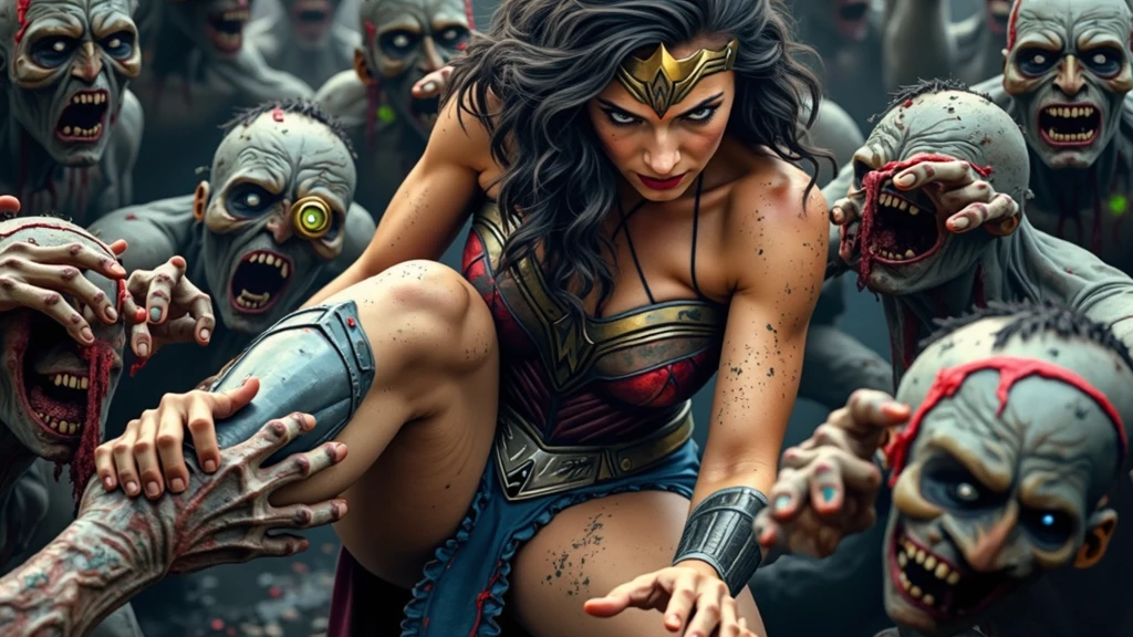 From extreme close-up a beautiful woman with long black hair in a braid Wonder Woman tattoos on her body screaming while being tortured in a red corset suit and a (((Navy blue leggings with tiny stars))),(((Red sheepskin boots with beige trim))) Silver metal diaema with a red star on her forehead Wonder Woman Long metal bracelets with a red star in the middle adjusted to her wrists Skulls and a lot of blood around them