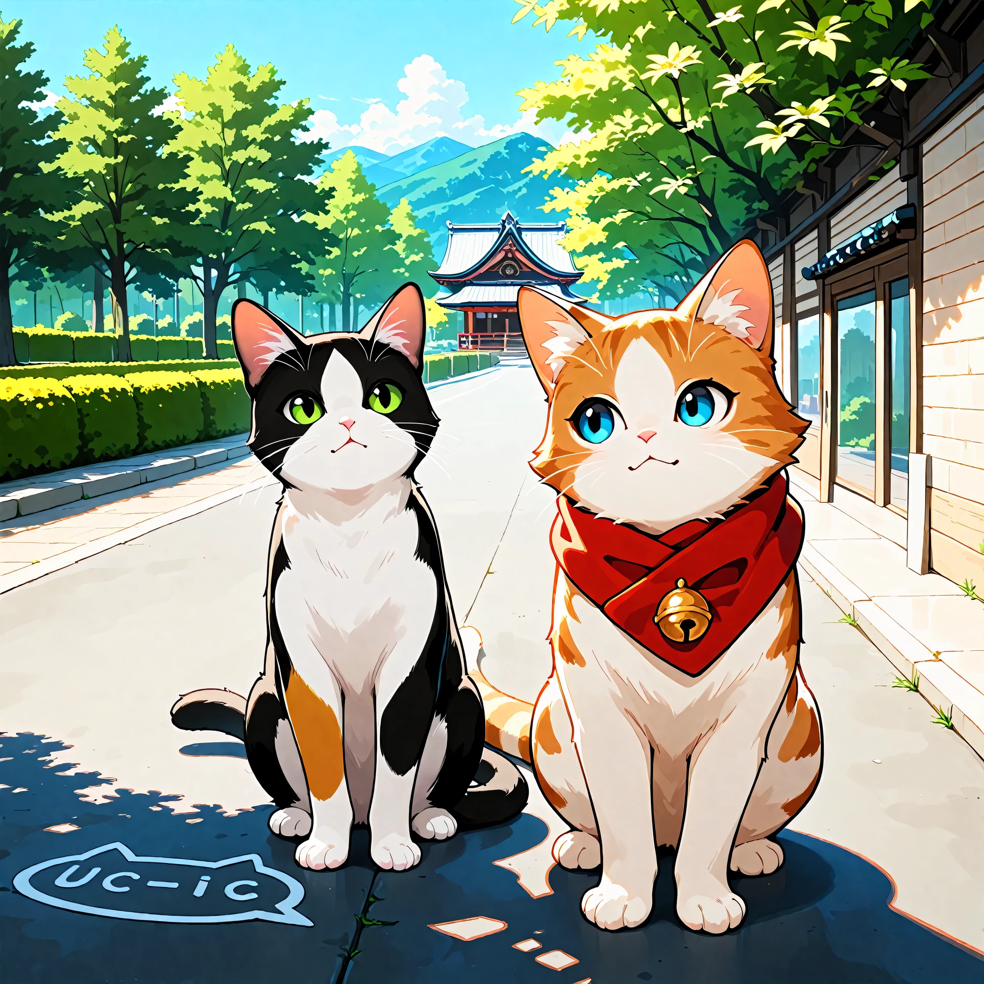 (masterpiece), (best quality), (ultra-detailed), Accompanied by a cat, (cute cat), outdoors, cat world, absurderes, Hi-Res, ultra-detailed, BREAK, Expressive lettering, Elegant décor, Design images featuring beautiful calligraphy with craftsmanship and skill, cat of a day,