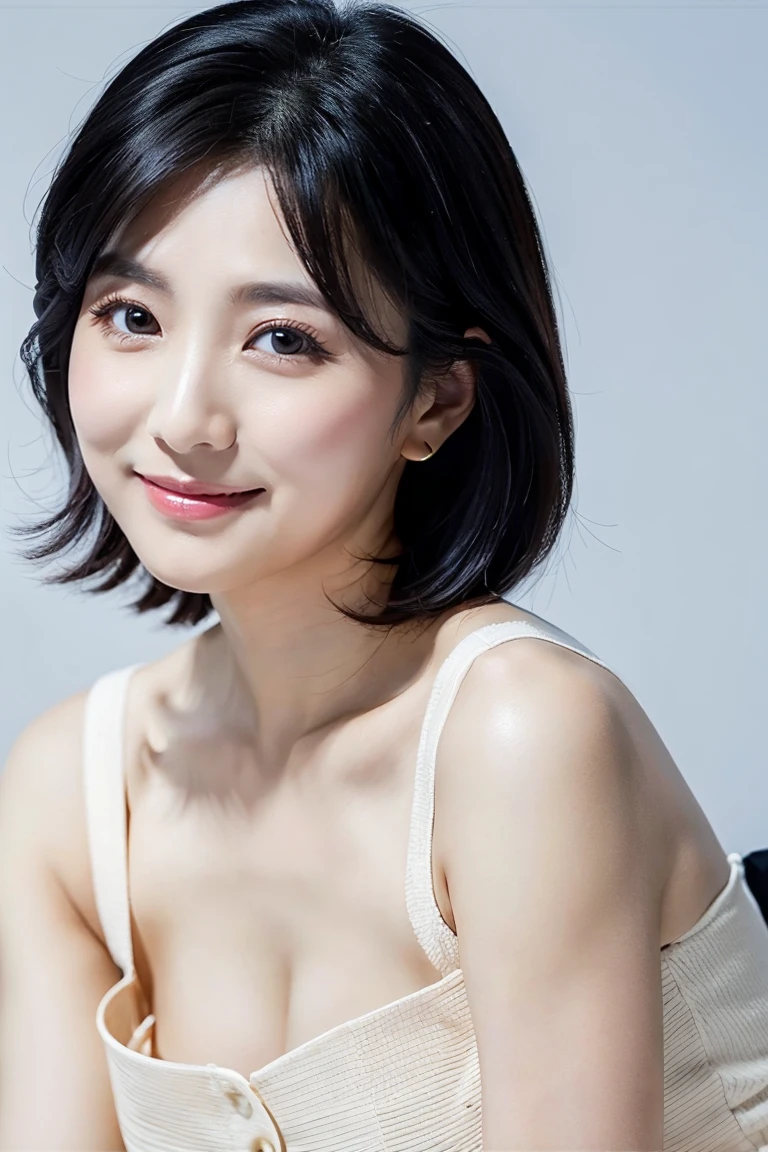 179 Short hair, 20 year old female, gentle smile, (abstract background:1.46), (chest:1.2)