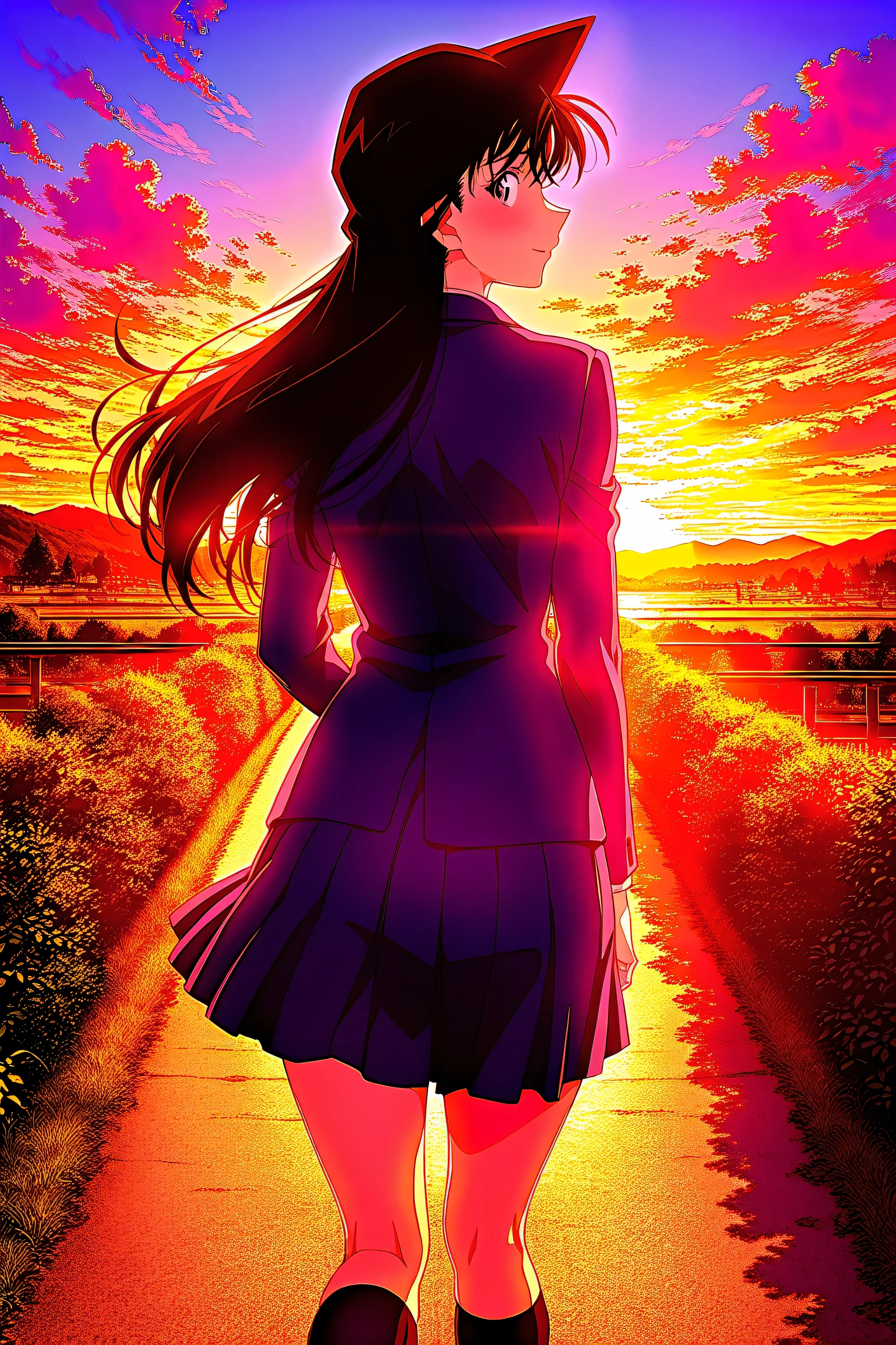 pov,1girl,mature female,milf,looking at viewer,
Best quality,masterpiece,soft light,official art,high quality,highres,absurdres,epic scene,natural textures,mouri ran,long hair,black hair,school uniform,miniskirt,knee high socks,outdoor,day,sunshine,clouds