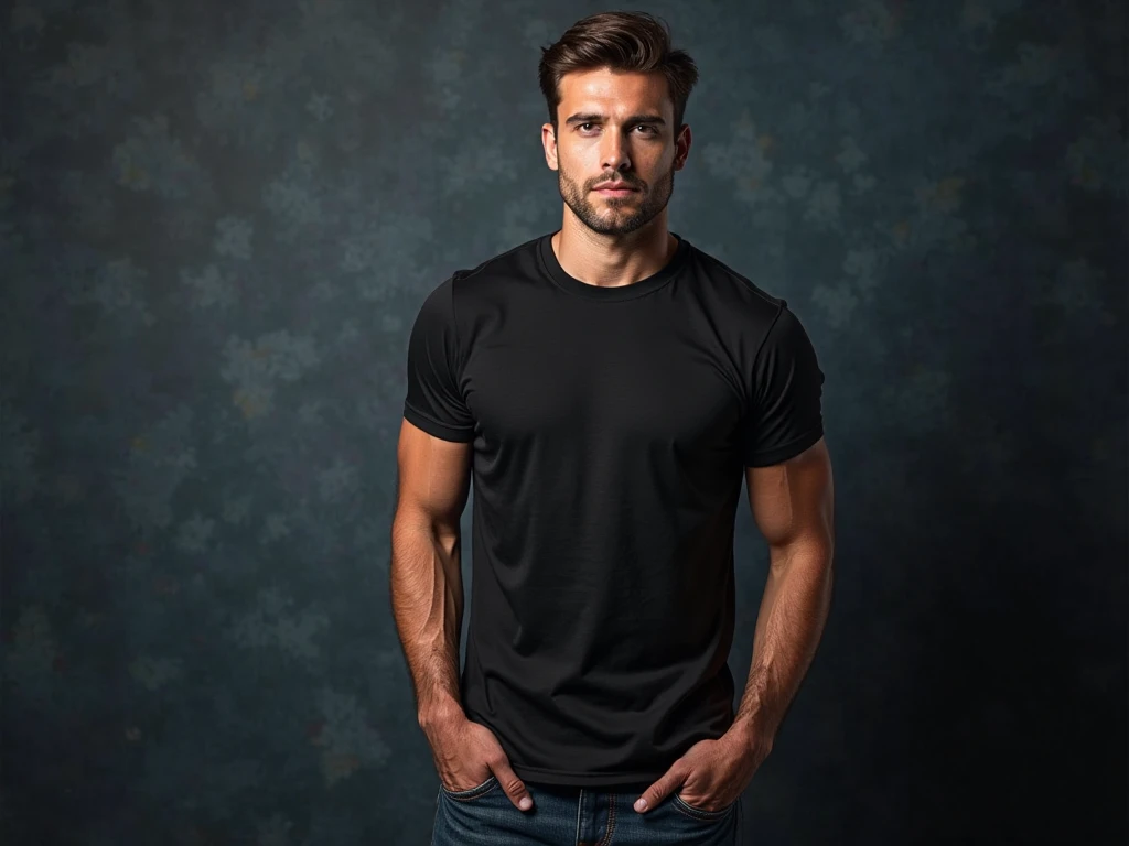 hyperealistic photo A ((full body)) shot of a atractive men. light brown hair with dark blonde highlights on top and sides, clean-shaven face, hazel eyes, wearing a black t-shirt and shorts. The man is 30 years old, sporty body like a swimmer, looking at the camera, ((full body shot)), ultra-realistic photograph captured, high-resolution quality ,detailed face, 8k
