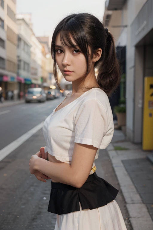 1 girl, Tokyo street, night, cityscape, city lights, upper body, close-up, blouse, smile, (8k, RAW photo, top quality, masterpiece: 1.2), (real, photoreal: 1.37),