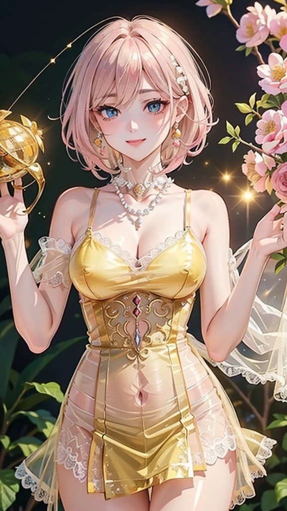 She wears coral pink lipstick and has a golden body, a lime-green , and a lavender shell with a dark-purple swirl and a light-green ribbon. She also has blue eyes. SPARKLE; GLITTER