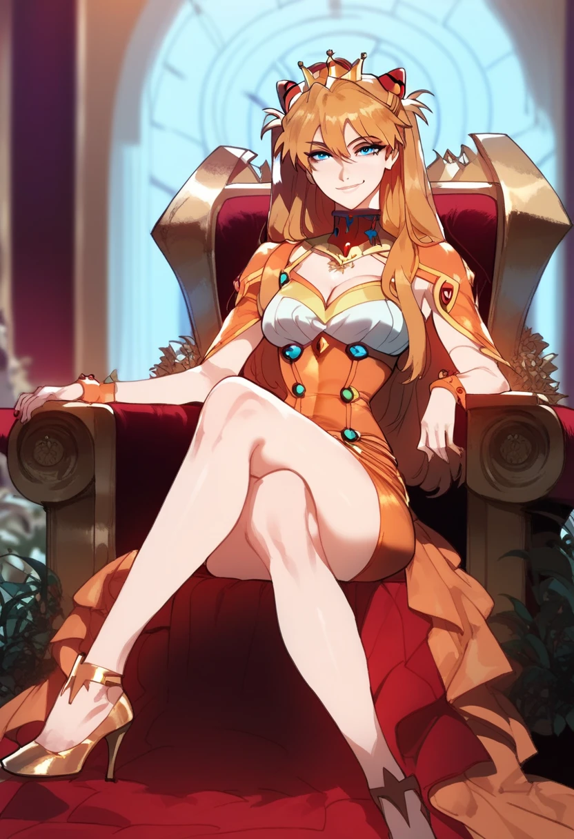 White lace panties,masterpiece, highest quality, High resolution, Humphries, Long Hair, Braided bangs, Low Ponytail, hair ornaments, choker, clavicle, necklace, Cleavage, Exposing shoulders, Red dress, Removable sleeves, Black sleeves, Sitting, Throne, indoor, Crossing your legs, Red footwear, barefoot, break masterpiece ,8k unity wallpaper,anime key visual,highest quality, High resolution,  (shape:0.8),anime coloring,
highly detailed face, detailed eyes,growing eyes,shiny skin,fine skin,white skin,dense skin,detailed hair,highly detailed legs,
perfect lighting, Detailed CG, 
(perfect hands, perfect anatomy),High resolution,
Break slender limbs, delicate curves, dainty hands,figure:0.8,
