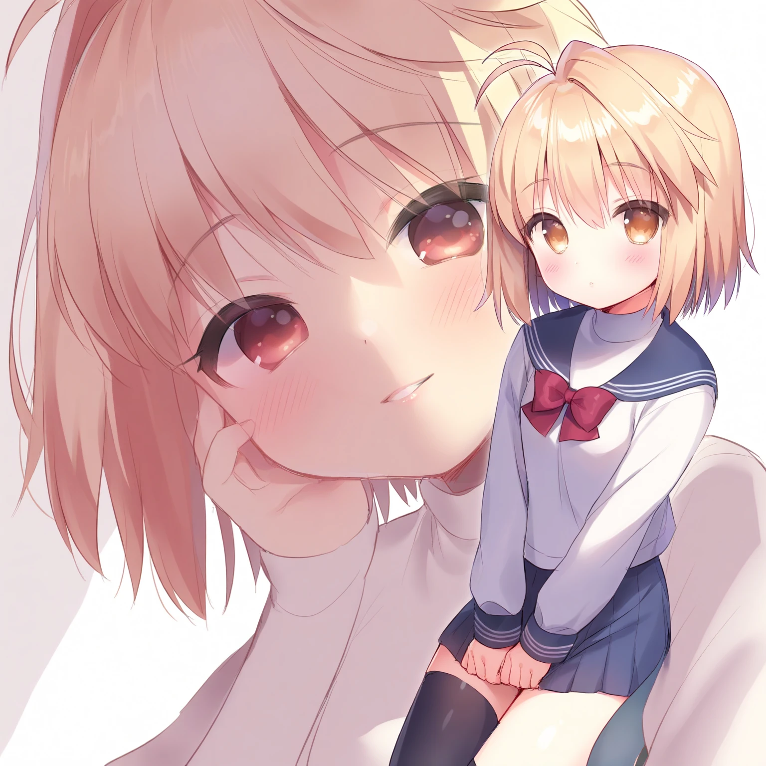 nsfw,((Masterpiece)),((high resolution)),((Best Quality)),Anime illustration,(((1girl))),(wavy hair),(short hair),(pale pink hair color),small ponytail,Red eyes,(Big round eyes),((tareme)),,((loli face)),sm,drunken eyes,((very big breasts)),Short stature,Young,,,cardigan,mini skirt,Feeling embarrassed,Are crying,classroom,deepthroat,How,hands on another's head,pov hands,head grab,penis,Blowjob,Sucking penis,