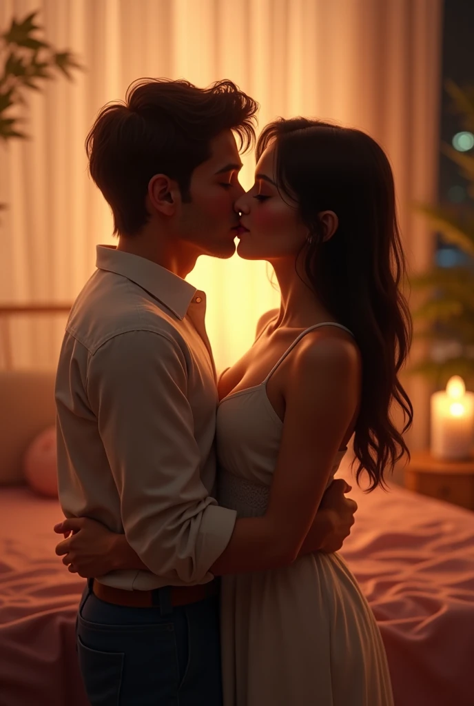  Woman kissing smaller guy 