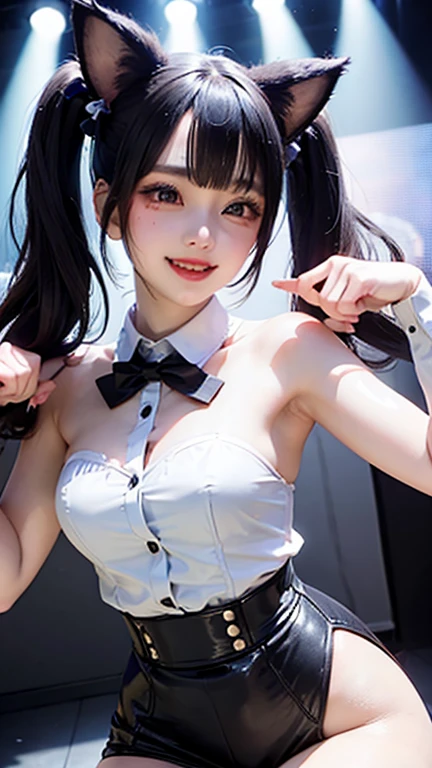 There is a woman taking a photo wearing a short skirt., realistic young gravure idol, black pigtails, small curve , real girl, Young and cute gravure idol, young gravure idol, surreal , anime girl cosplay, sakimichan hdri, young sensual gravure idol, Girl with warship parts