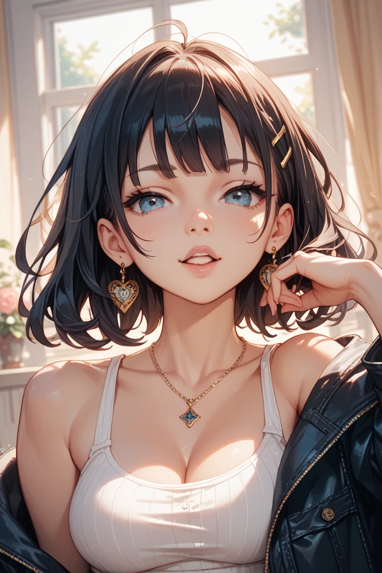((Highest quality)), ((masterpiece)), (detailed), One girl, Off-the-shoulder sweater,Blue light、Rubik&#39;s Square, A beautiful girl with white hair and a ponytail、Has purple eyes、Standing in the quiet space at dusk。The sunset sky spreads around the girl.、The light reflects off the girl&#39;s hair and skin.。Blurred trees in the background々and buildings can be seen。
