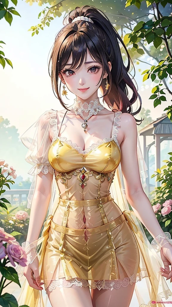 (masterpiece:1.5), (((top quality, best quality, high quality))), ((intricately detailed, ultra-detailed, insanely detailed)), highres, 32K, extremely detailed unity CG 8K wallpaper, (beautiful and aesthetic:1.2),, (depth of field:1.3), (immaculate:1.3), (delicate detailed depiction:1.4), (photorealistic:1.4), (surrealism:1.3),
(((brilliant full lighting, luscious vibrant colors))),  (ambient volumetric backlighting:1.5), (illustration of an immensely beautiful woman:1.3),
(upper body:1.4), ((half length portrait:1.3)), (perfectly centered:1.4), (natural willowy posture:1.5), (((dynamic pose, cinematic angle))),
(1girl:1.5), (solo:1.4), (exotic dancer:1.4),
beautiful gorgeous face, [(detailed face:1.2):0.2], bright eyes, pureerosface_v1, ulzzang-6500-v1.1,  (closed mouth:1.5), (red lips:1.4), (full lips:1.4), (smile:1.4),
attractive flawless body, (((pronounced feminine curves))), bright glistening skin, realistic skin, skin pores, (voluptuous:1.5), (((toned belly, navel, groin:1.3))), narrow waist, (underboob:1.5), (sideboob:1.5),
stellar_clothing, <lora:stellar_clothing-1.0:0.75>, (sparkling exquisite transparent:1.3), (explicit costume:1.5), (ornate glittering shrug and pasties:1.4), (ornate Arabian saree:1.5), (((fluttering golden fabricated threads))), (fringed tassels:1.3), (long tight sleeves:1.4), (((detached collar))), (fabrication glitters:1.5), (luxury intricate clothing jewelries:1.5), (jeweled embroideries:1.4), (clothing sparkles:1.4), (sparkling particles:1.3), (((sagging front seam, sagging hind seam))), (((earrings, armlets, hairclip, hair ornaments))), <lora:venus_bikini_v0.1:0.75>, <lora:dolamv1.1:0.65>, 
(walking in an outdoor magical alluring garden decorated with jewelries and gemstones and exotic flowers:1.5), (outside a grand ancient palace:1.5), (surreal delicate background:1.5), (intricate complex scene:1.5), <lora:detail_slider_v4:1.8>, <lora:PerfectFullBreasts-fCV3.5:1>, <lora:age_slider_v2:3>,