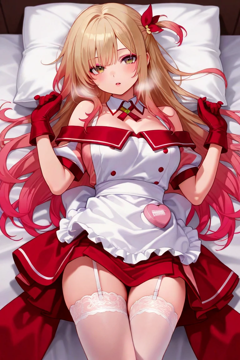 1 girl, dakimakura, standing up, Felix Argyle face, sexy Santa girl, latex Christmas top, red and white clothes, latex Christmas skirt, red gloves cat girl, light brown long hair, brown cat ears, brown cat tail, red high heel boots, Best quality, masterpiece, red lipstick, detailed brown eyes, full body displayed, small breasts,