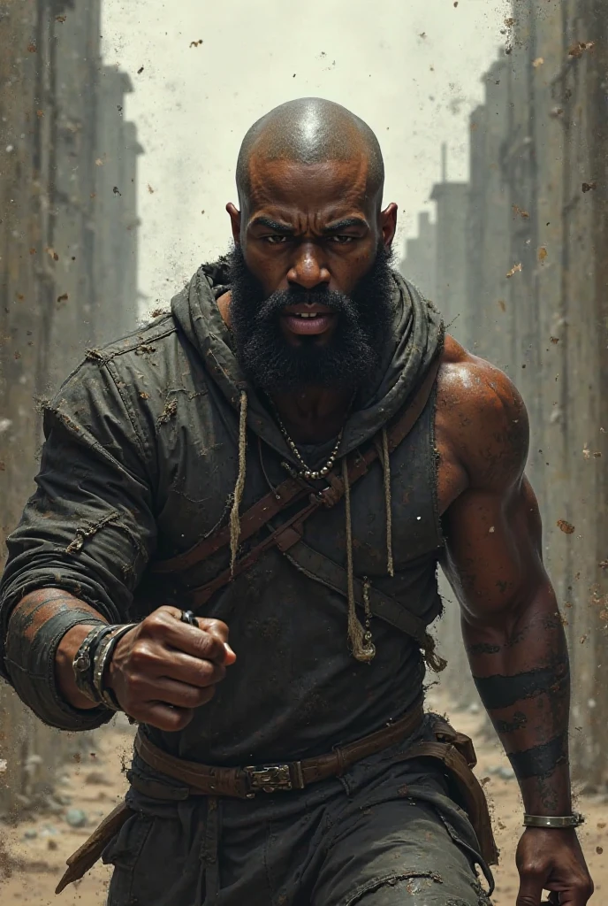 Dark skin,male,Blue Eyes,Brunce,30 years old，woodcutter，biceps，Huge axe，portrait，robust