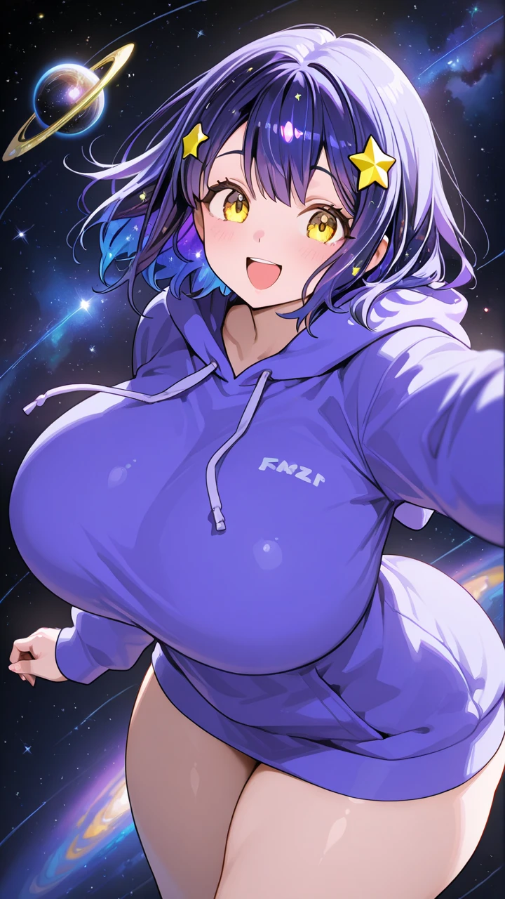 (Perfect body),Best Quality,16 K、((NSFW))、blush、(:o)、embarrassed from,((Short hair))、((Pigtails))、(((Blue eyes))),((Dark purple hair)),(Sweat)、(Red-rimmed glasses)、(white dres)、(whitepanty)、(Blackknee Socks)、((Big ass))、((Big breasts))、(((thick thighs)))、((Hands behind the head))、kneeking、cosmic space、