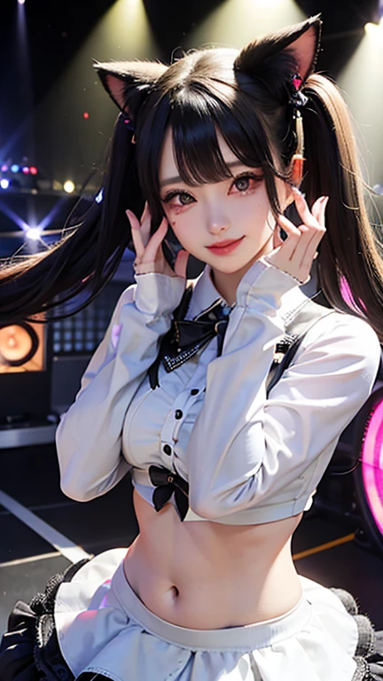 star、Supermodel、Perfect build、Muchimuchi、Three girls are looking at the viewer、girl、、Thighhighs、beautiful feet、、cyber punk、headphone、gentle smile、seen by girls、Innocent face、Military Uniform Lolita