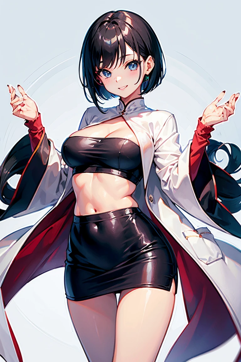 (((masterpiece, best quality, ultra highres, 1 girl, solo, no background))), super detailed skin and face and eyes and finger, beautiful japanese woman, small breasts:1.5, skinny, light brown hair, very short pixie hair, knee shot, white background, 2D anime, boyish, expressionless, cartoon, nipples, Various clothes, Various poses, Please draw the entire character within the frame, ensuring that the head, arms and legs are not cut off, with the character positioned centrally, female genitals visible through tight clothing,
