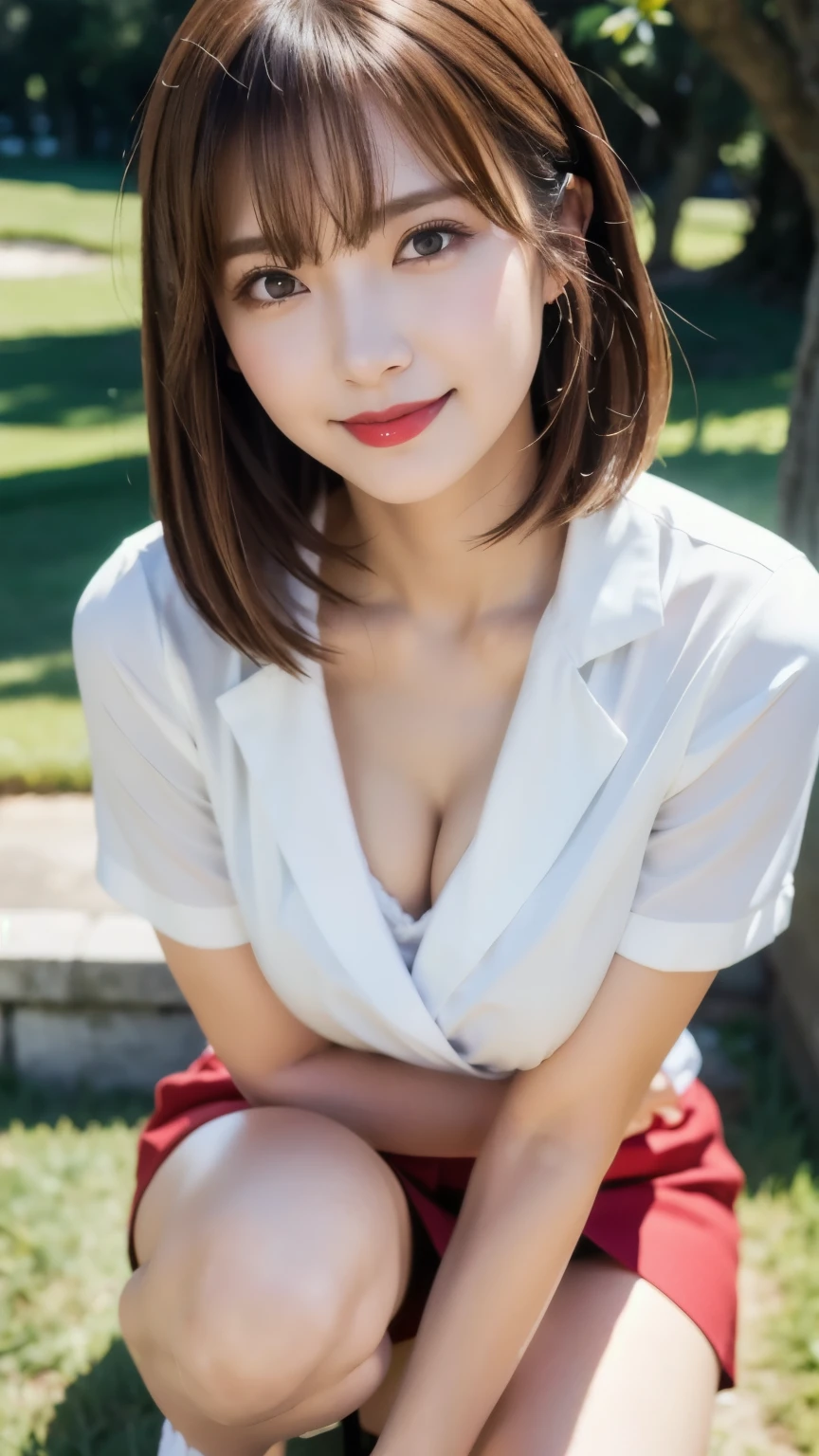 RAW image quality、8K分辨率、Ultra-high-definition CG images、Vivid and beautiful photos, Strong sunshine, ​masterpiece, top-quality, (1girl in), japanes, 13years, Solo, A smile, Embarrassing face, (Blue Sea), (The best blue sky), white clouds, Small breasts, cleavage of the breast, (Japan High School Girl Uniform), ((Wet white  blouse)), red necktie, Plaid mini skirt, White tiny panties, (Wet and transparent white tiny bra), ((pointed papillary shape,)), A dark-haired, short cut hair, Hair fluttering in the wind, A detailed face, Detailed eye, (Wet skin), (Wet hair), High quality water, Super Settings, SEXY Model Pose, You can see the shape of the, (((Angle from the super bottom))), (fish-eye lens), school swimming pool,