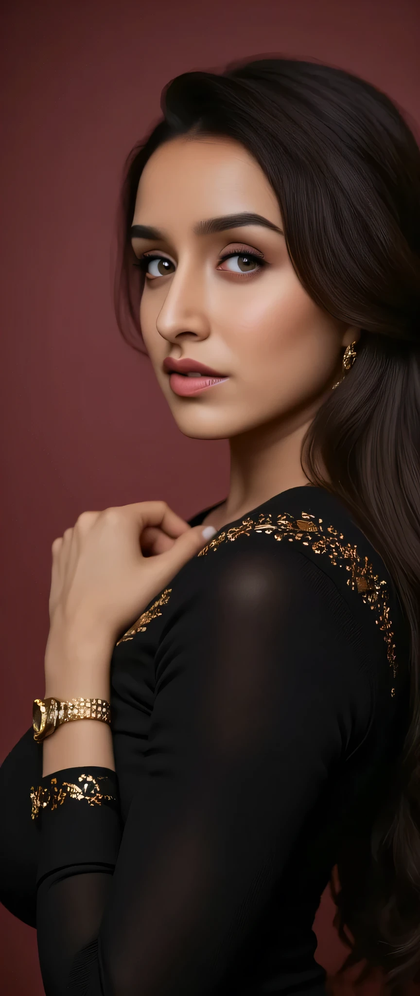 Full body photo portrait of beautiful indian
, looking at viewer, lense flare, (realistic eyes, symmetric face:0.8) (masterpiece:1.2) (photorealistic:1.2) (bokeh) (best quality) (detailed skin) (intricate) (8k) (HDR) (cinematic lighting) (sharp focus), big breast, sparkling day dreams eyes. Navel . Jwellery, necklace, earings ,bangles,sexy long hair style erotic looks seductive poses beautiful black lehenga with golden work,big breast deep cleavage , front view sexy body waist chain navel show , erotic looks seductive poses , deep cleavage tight nipples show , erotic pink nipples tight , nipples show , sexy long hair style , Big brest deep cleavage , beautiful