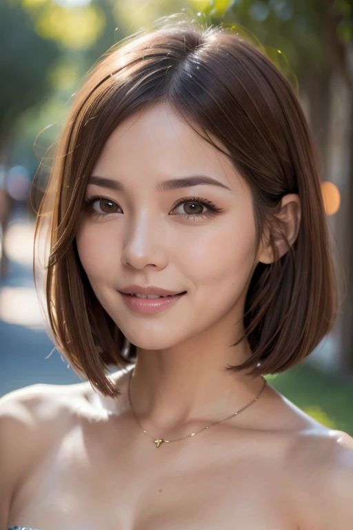 ((top-quality、8K、​masterpiece:1.3))、1girl in、Slim Abs Beauty:1.3、(Hairstyles Brown Hair Shortcuts、Colossal tits:1.2)、doress:1.1、Super fine face、Delicat eyes、二重まぶた、A smile、Home、Raw photo、Tank Tops、tits out、Sharp Eyebrows、japanes、cleavage of the breast、Slender beauty、Colossal tits、Sex slaves