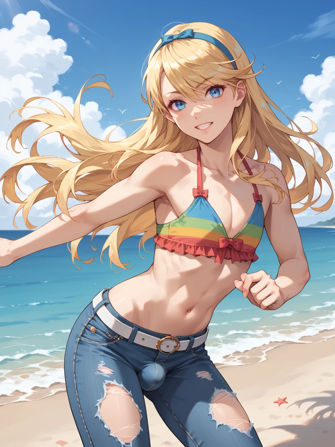 Swimwear Get wet Embarrassed Blonde Underboob