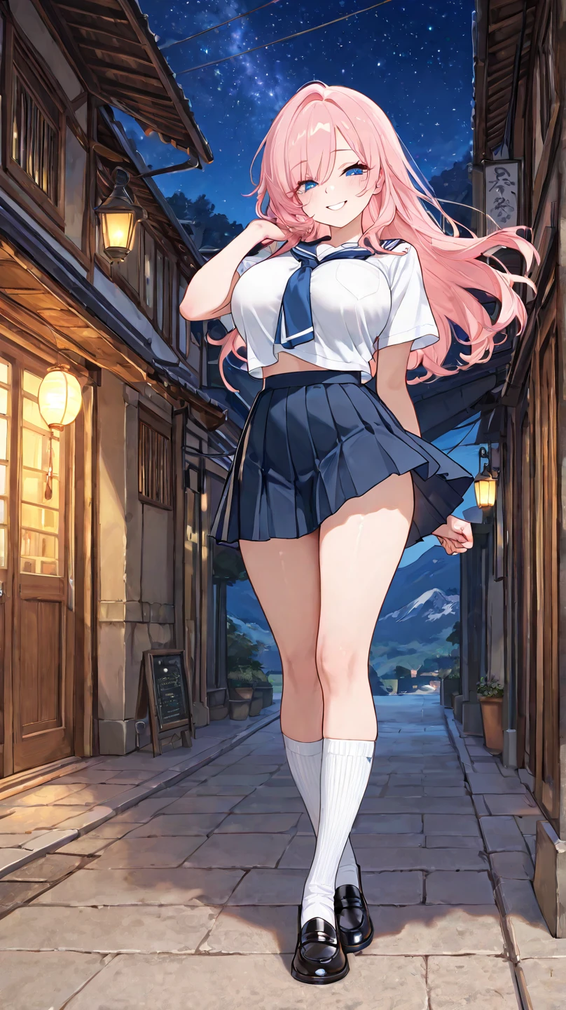 (1 girl),(high quality), (High resolution), (extremely detailed), (8K),(lower body shot),(She is wearing panties under her school uniform and short navy pleated skirt.),(wearing black knee-high stockings)not wearing shoes,perfect writing,(Beautifully erect nipple shape:1.2),High resolutionの美しい目,(neutral white lighting:1.2),Dancing in another world with strong winds