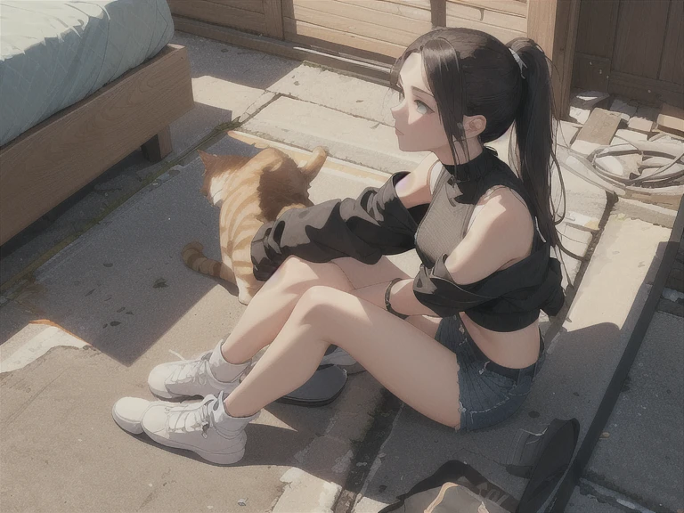 When a woman is relaxing in the park、A cat appears、Woman and cat got along and began to live。