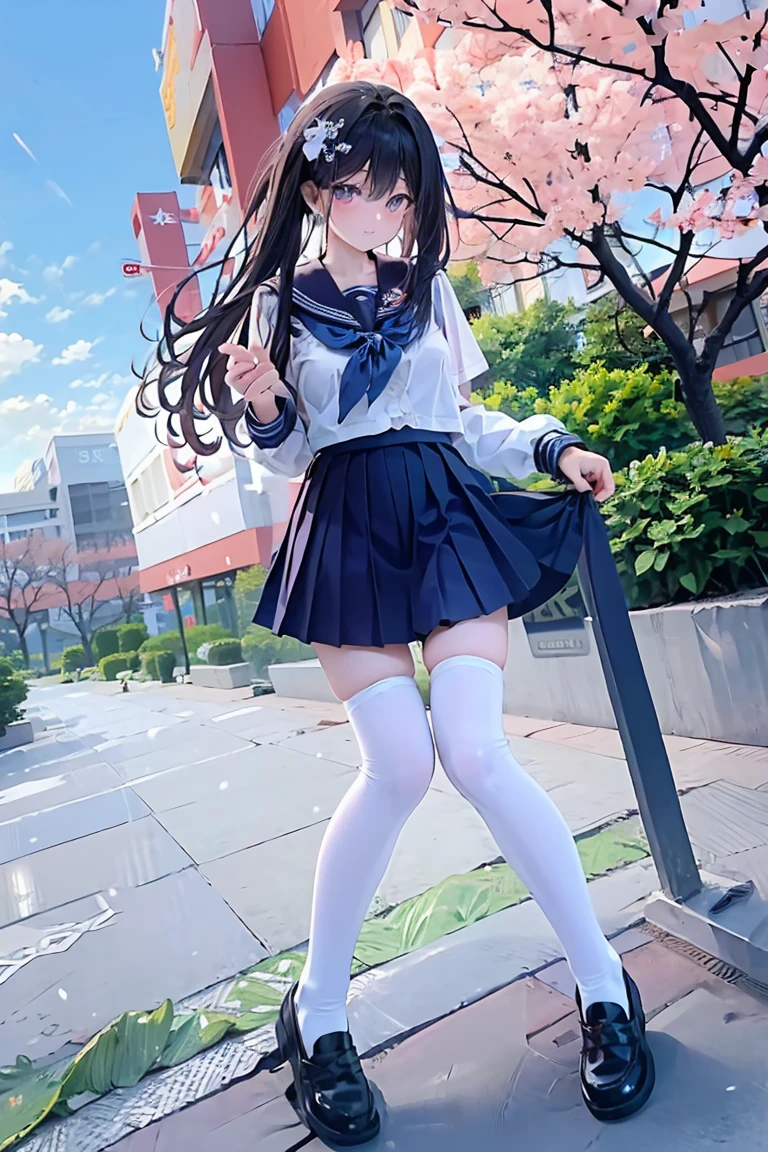 Girl showing panties with a disgusting face、a sailor suit、School route、