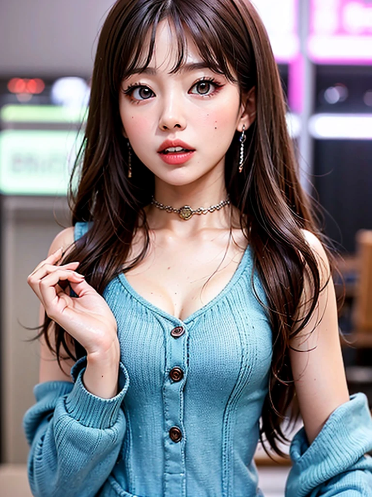 (photo realistic:1.4), (hyper realistic:1.4), (realistic:1.3),
(smoother lighting:1.05), (increase cinematic lighting quality:0.9), 32K, ((Colourful pop-up magazine covers)),(vulgar),Just the right kind of 14-year-old japanese sunburn kuro Gyaru for promiscuous sex friend, group shot,Rainbow Hair Color{{{sweater dress}}}, sleeveless, turtleneck sweater, {{sideboob}},light gray wool,hair accessories,dripping with sweat,between breasts,big breasts,seductive grin smug,Tilt-shift cameracrowd,from side,Sit with legs spread ,Outside sex shop stalls